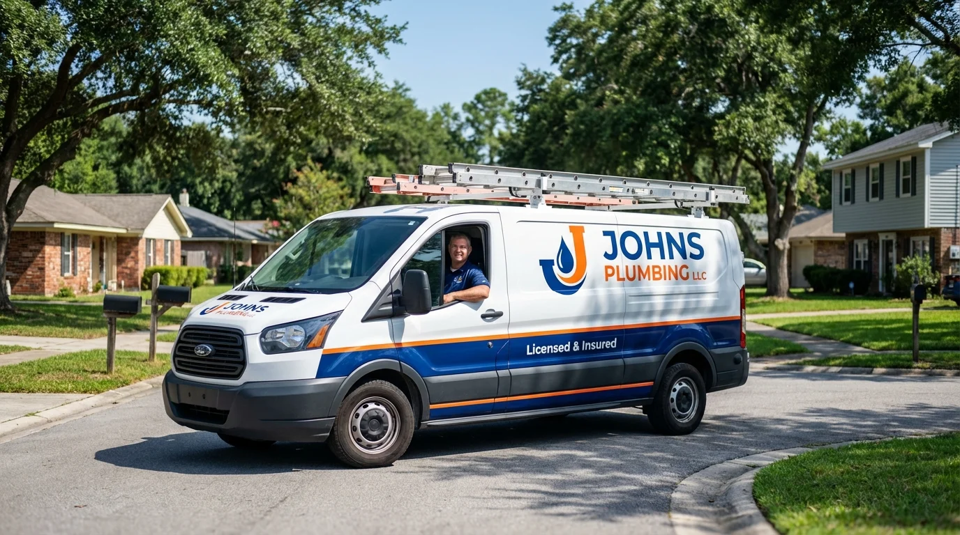 Johns Plumbing LLC service van in Columbia City, IN