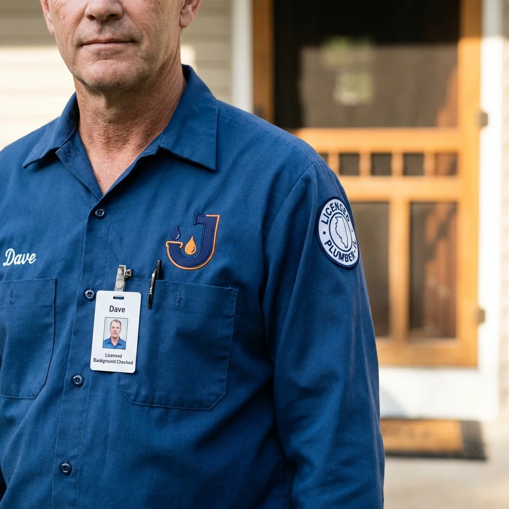 Licensed plumber showing ID badge in Columbia City, IN